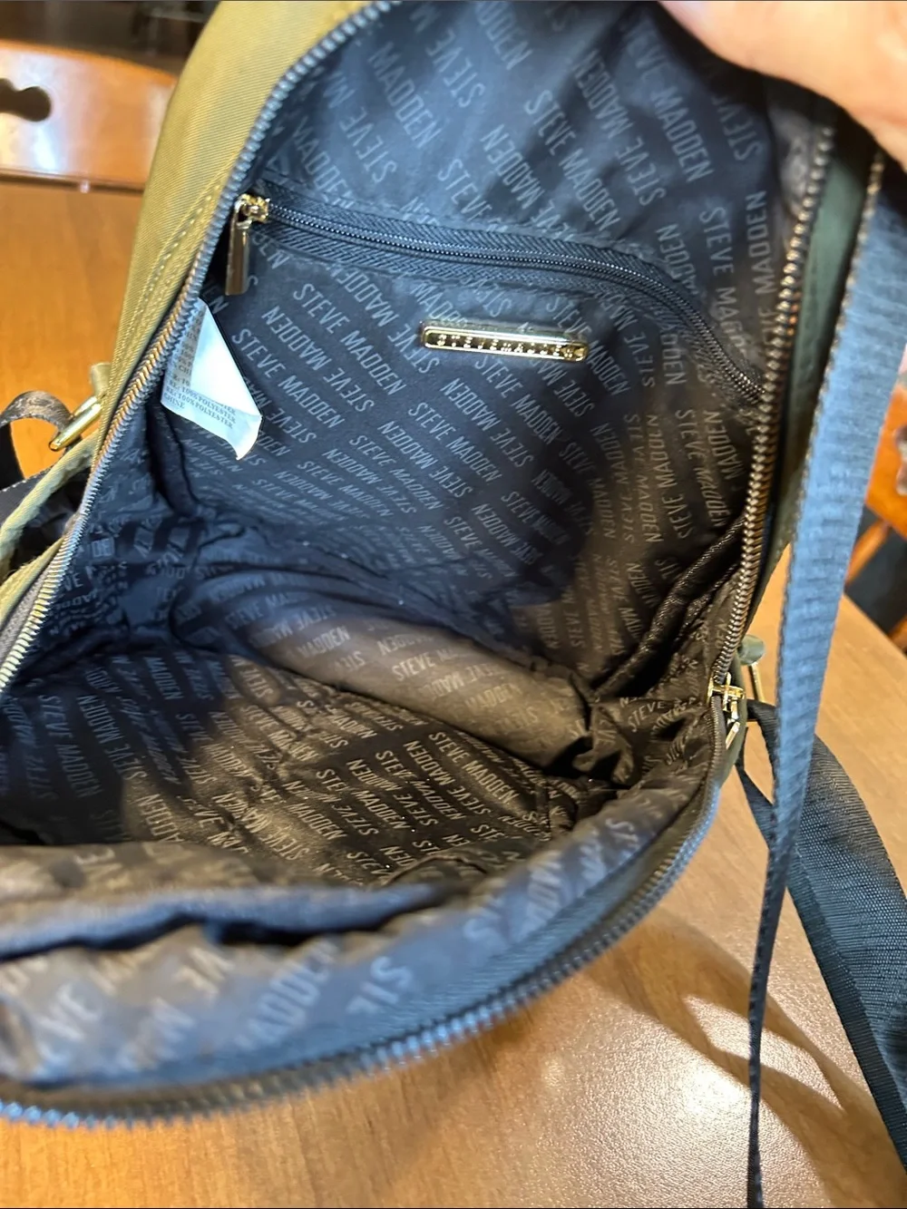 Steve Madden Olive Mini Backpack with Gold Hardware